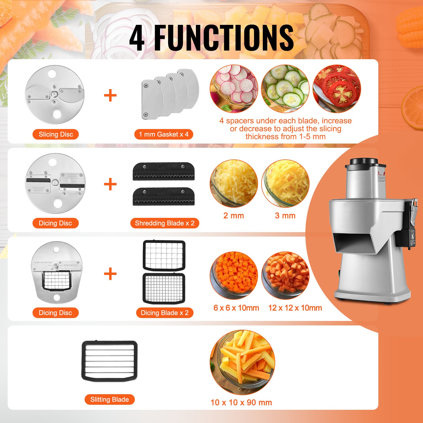 VEVOR Electric Vegetable Slicer 4 in 1 Food Cutter 200W Vegetable Chopper Dicer