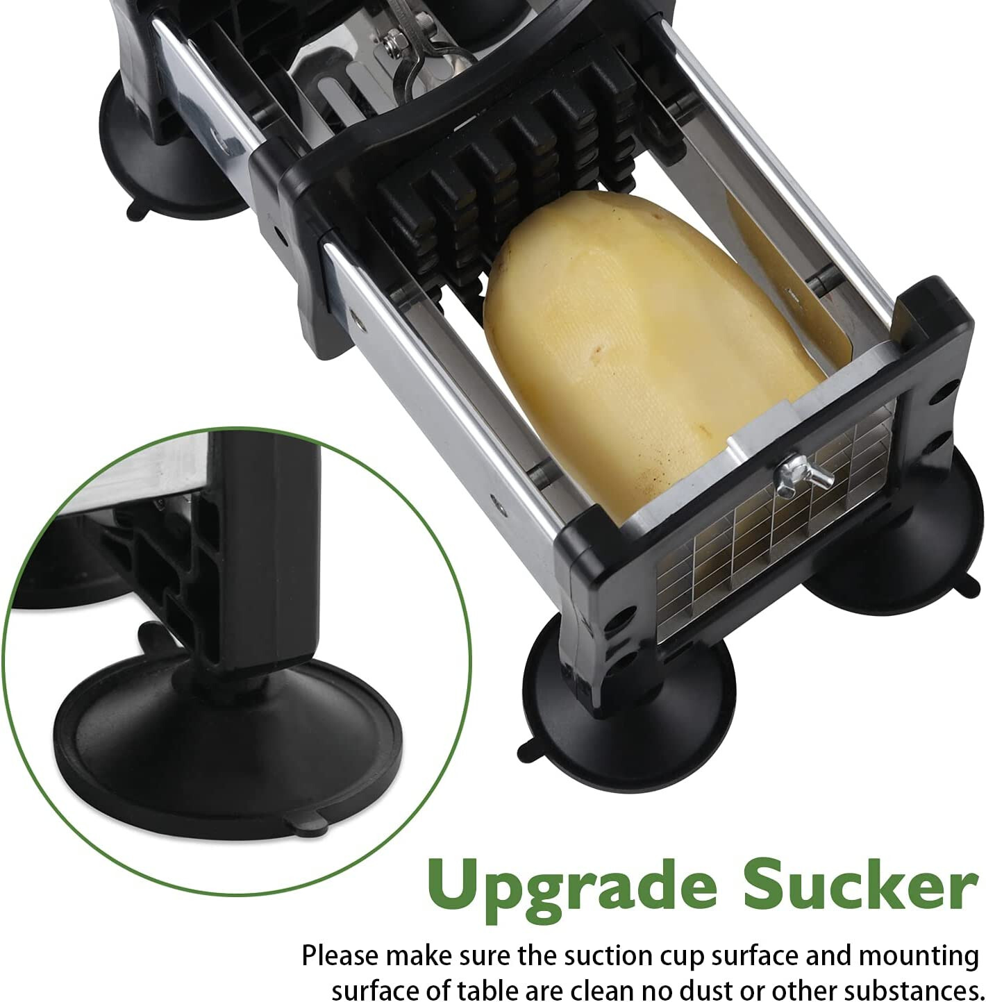 French Fry Cutter Potato Cutter Slicer Stainless Steel with 2 Interchangeable