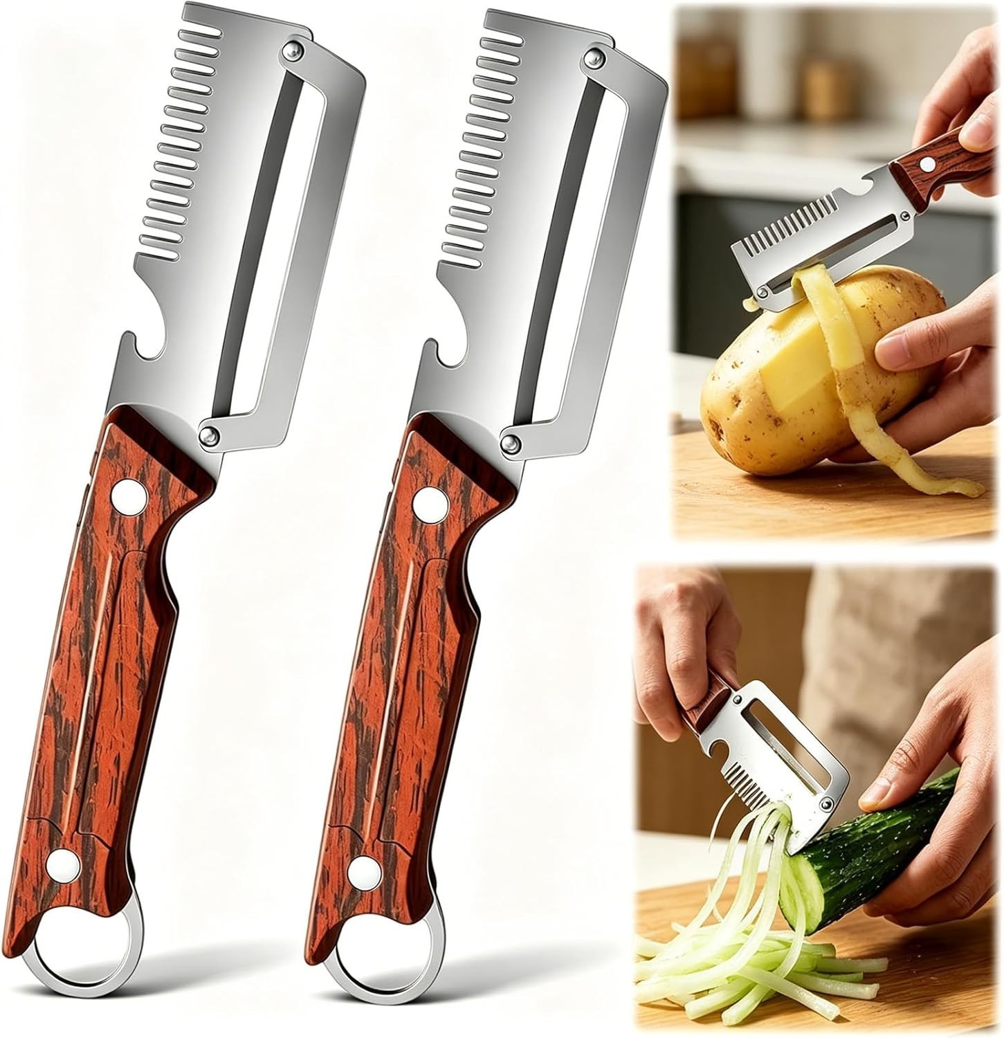 2Pcs Vegetable Peeler 3 in 1 Multi-Functional for Kitchen Stainless Steel Peeler