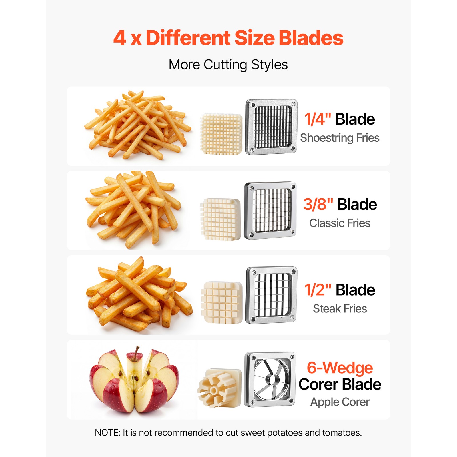 Uimoso Commercial French Fry Cutter with 4 Interchangeable Blades
