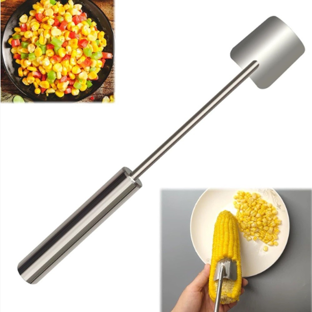 1-Pack Long-Handle Stainless Steel Corn Stripper – Easy-Clean Corn Peeler Tool
