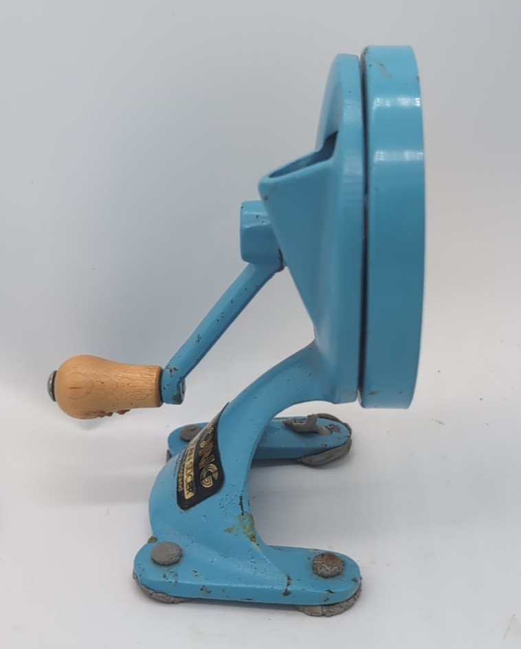 VTG Spong & Co. Bean Slicer No 102 Made in England Wooden Handle Blue Cast Iron