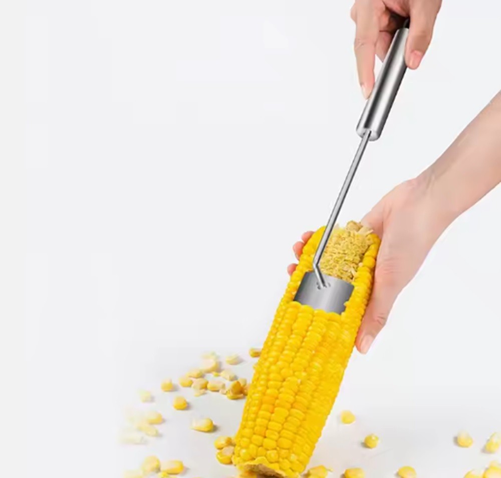 1-Pack Long-Handle Stainless Steel Corn Stripper – Easy-Clean Corn Peeler Tool