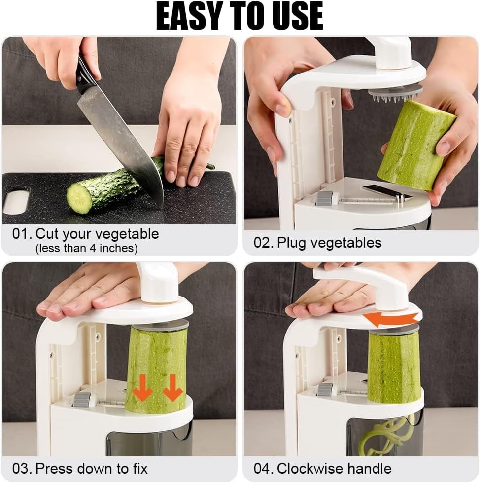 4-in-1 Vegetable Spiralizer Rotating Blade Noodle Maker Cutter Slicer White