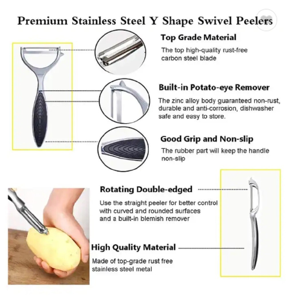 2 Stainless Steel Vegetable & Fruit Peeler Set – Non-Slip Handle Potato Peeler