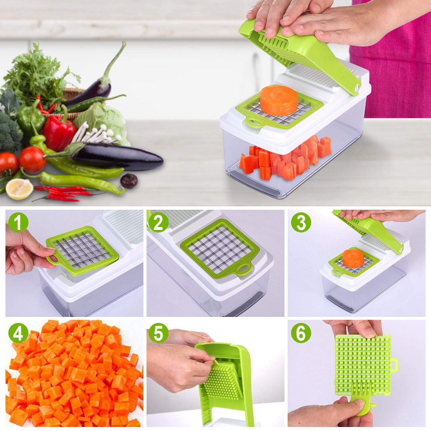 4in1 Food Vegetable Cutter Onion Fruit Dicer Chopper Veggie Slicer Kitchen Tools