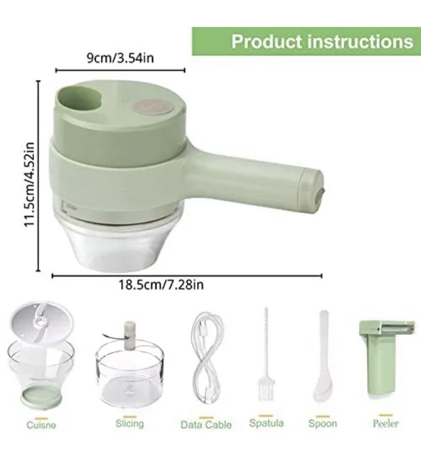 4 in 1 Handheld Electric Vegetable Cutter Set USB Charger Ginger Grinder Machine