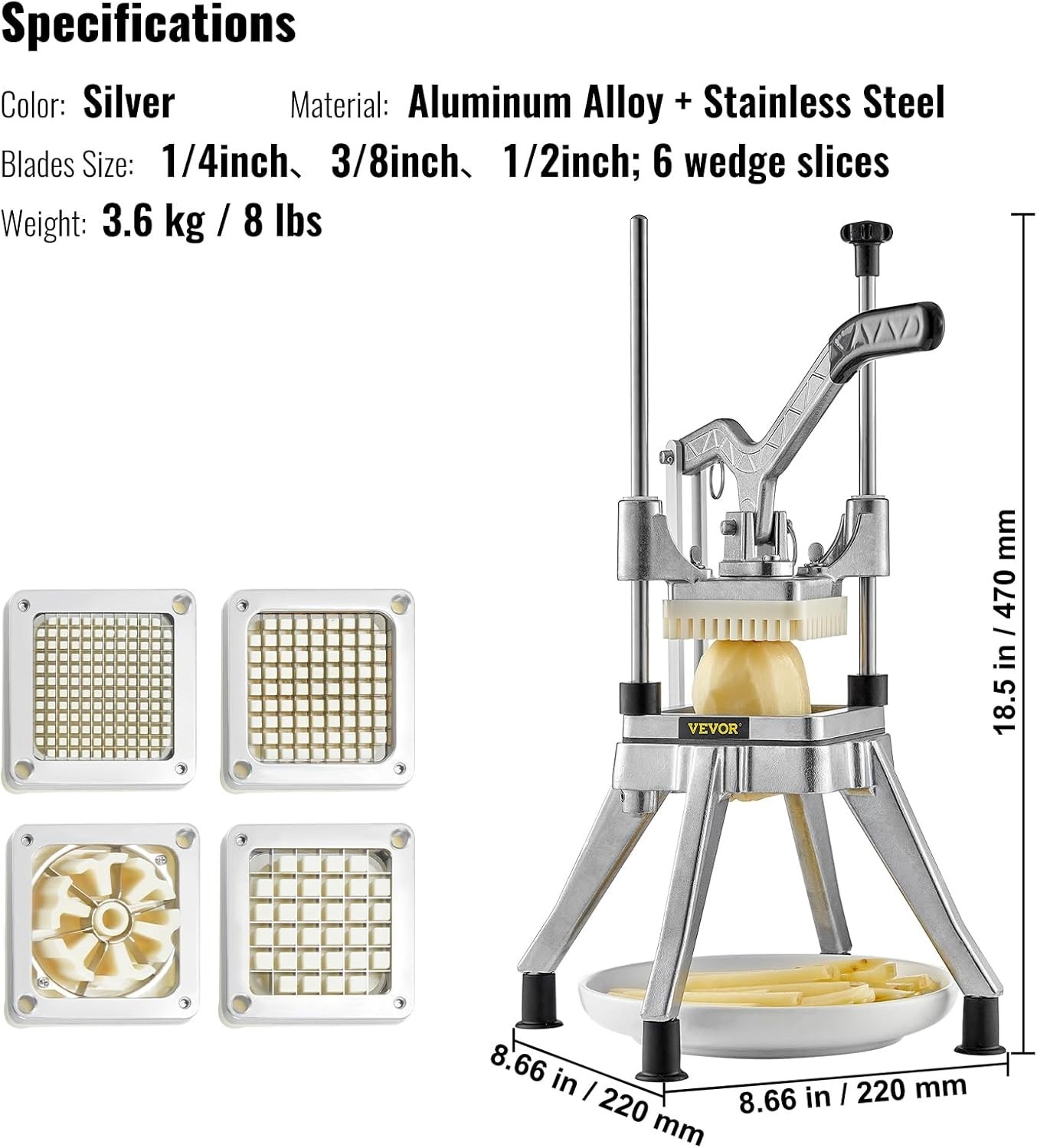 Commercial Vegetable Chopper w/ 4 Replacement Blades, Stainless Steel French …
