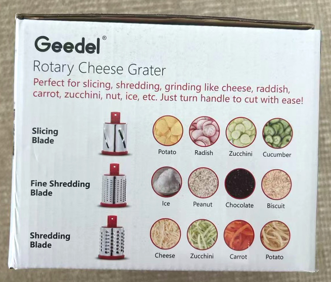 Geedel Rotary Cheese Grater, Kitchen Mandoline Vegetable Slicer with 3 chanel