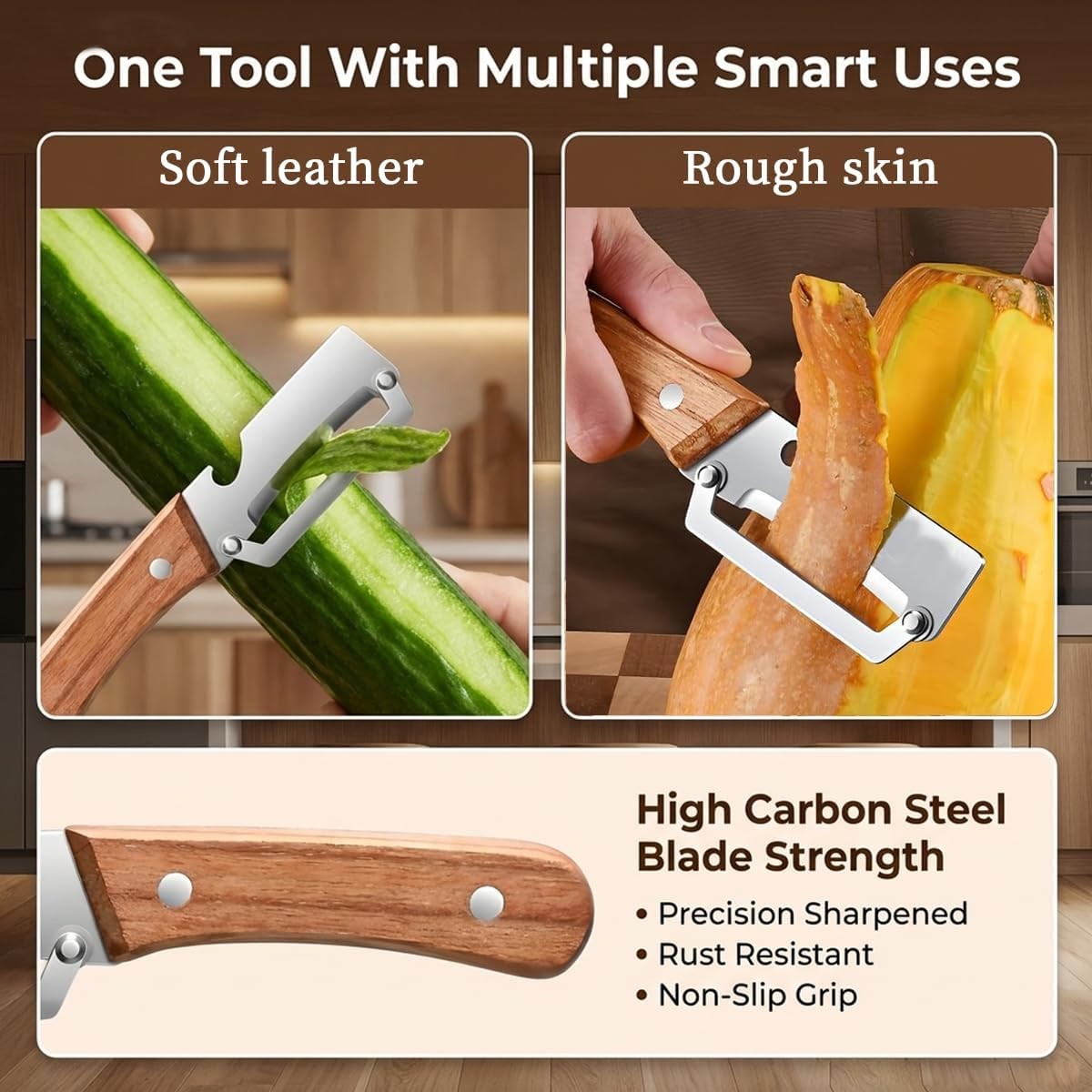 2 Pack 2 in 1 Multi Functional Vegetable Peeler with Bottle Opener and Wooden Ha