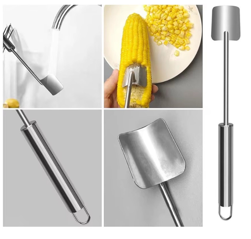 1-Pack Long-Handle Stainless Steel Corn Stripper – Easy-Clean Corn Peeler Tool