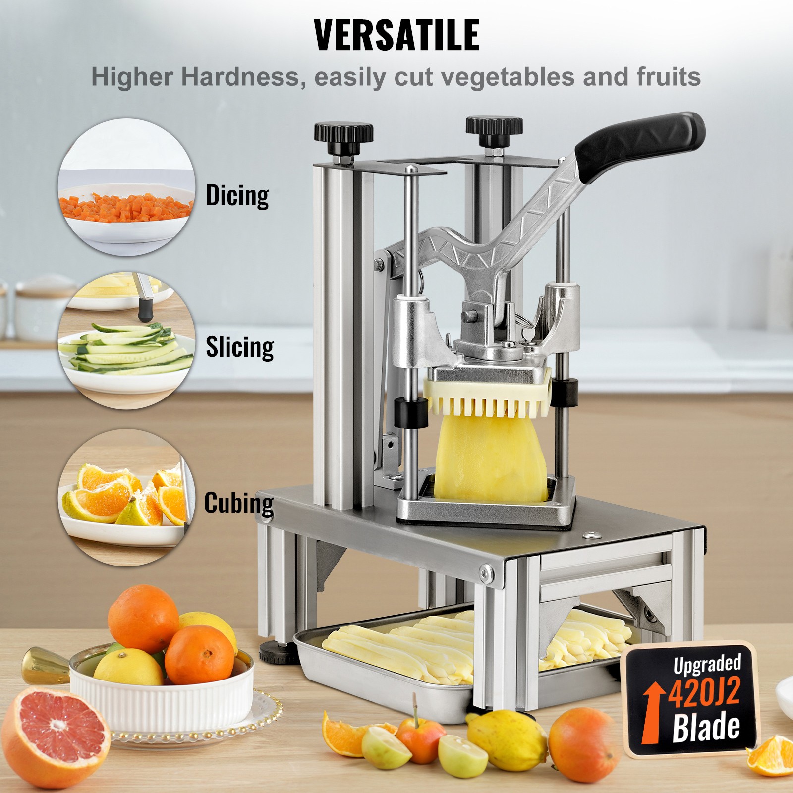 VEVOR Commercial Vegetable Dicer Vegetable Chopper 4 Blades French Fry Cutter
