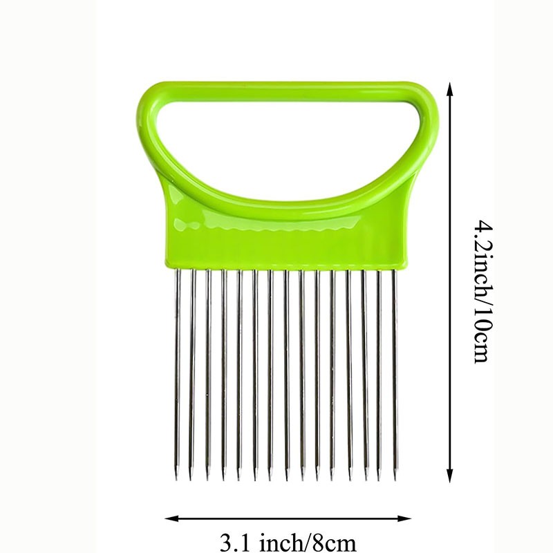 2PCS Stainless Steel Onion Slicer Holder & Vegetable Chopper Cutter Kitchen Tool