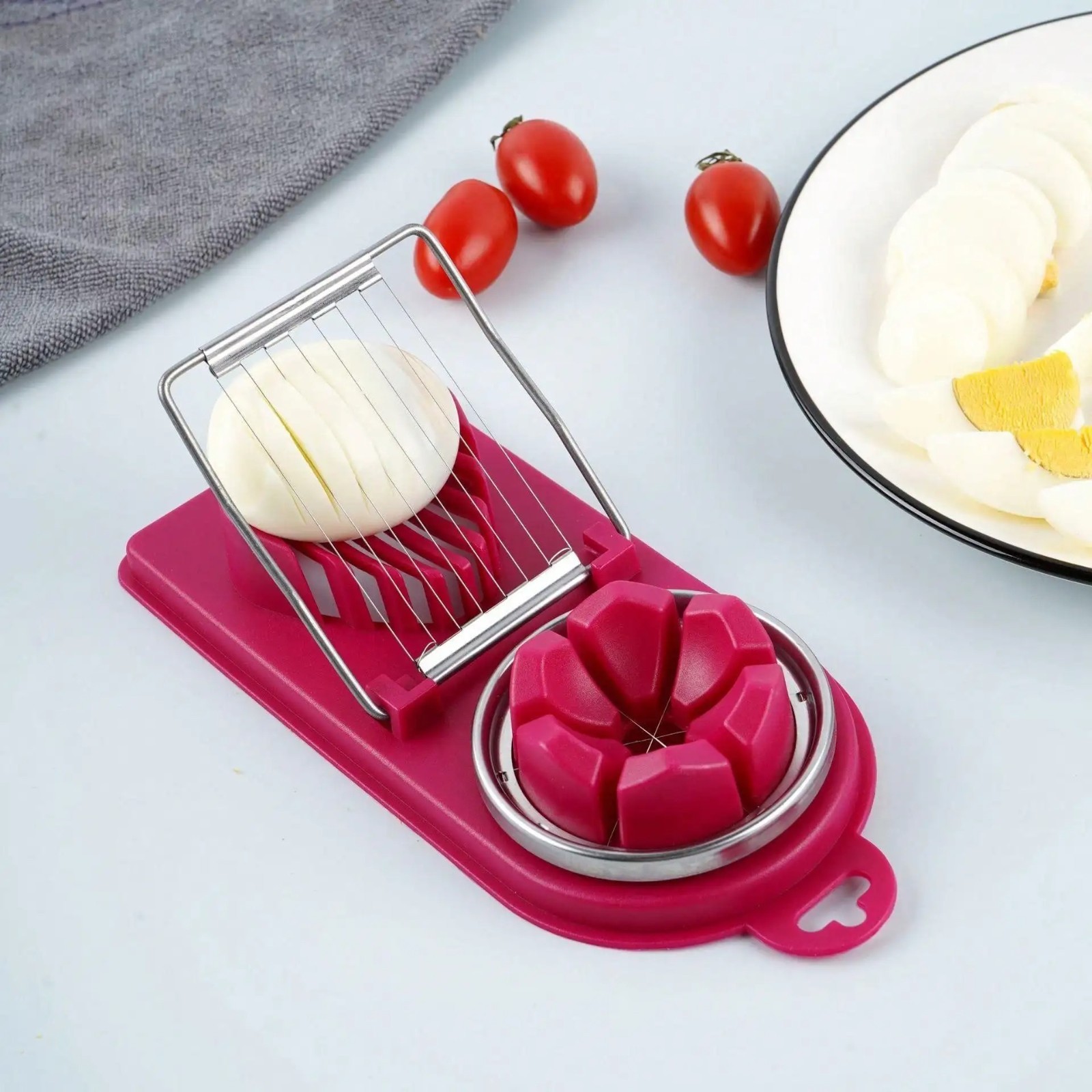 2 in 1 Egg Cutter Stainless Steel Wire Slicer PP Base Kitchen Tool