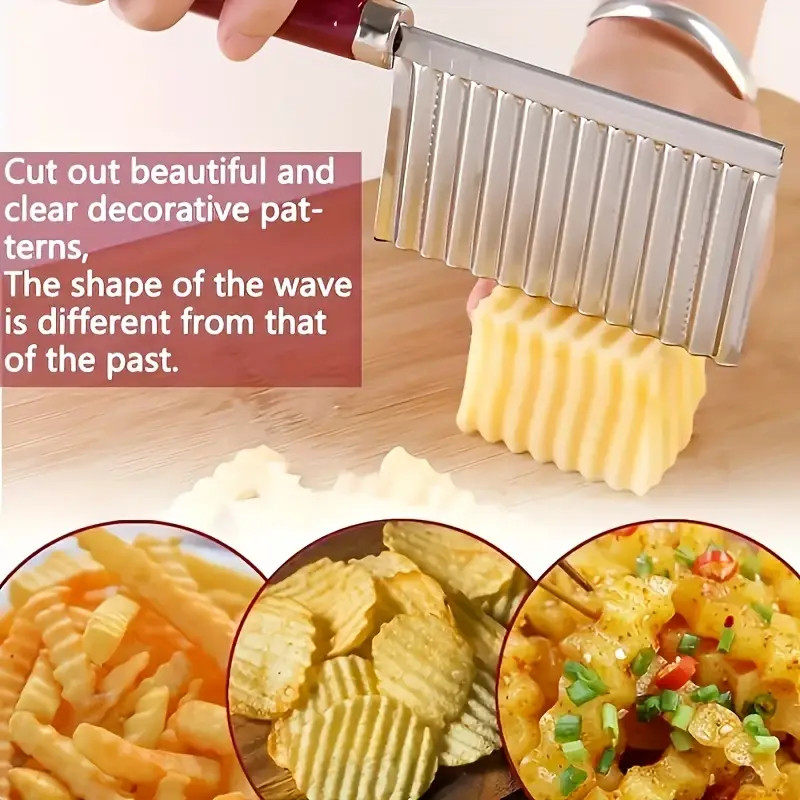 Red Stainless Steel Crinkle Cutter -Wavy French Fry Slicer With Serrated