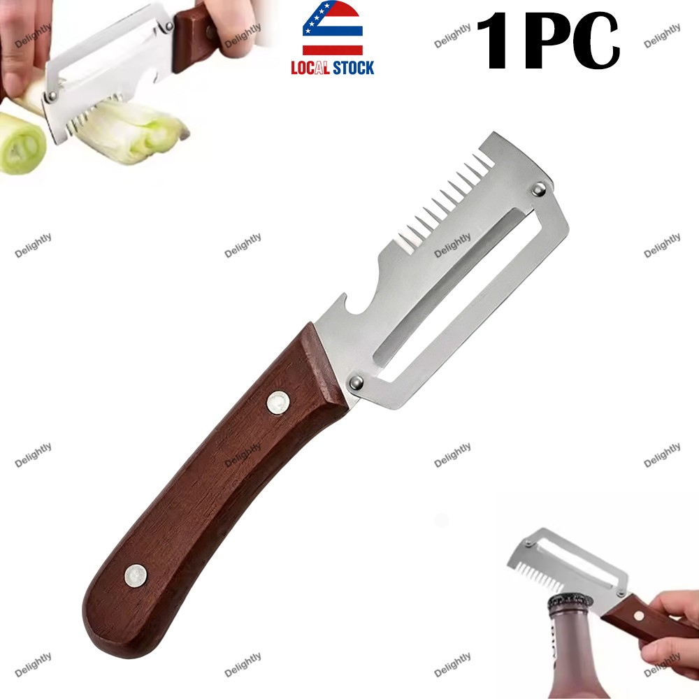 Wooden Handle Vegetable Peeler Stainless Steel Kitchen Fruit Carrot Potato Slice