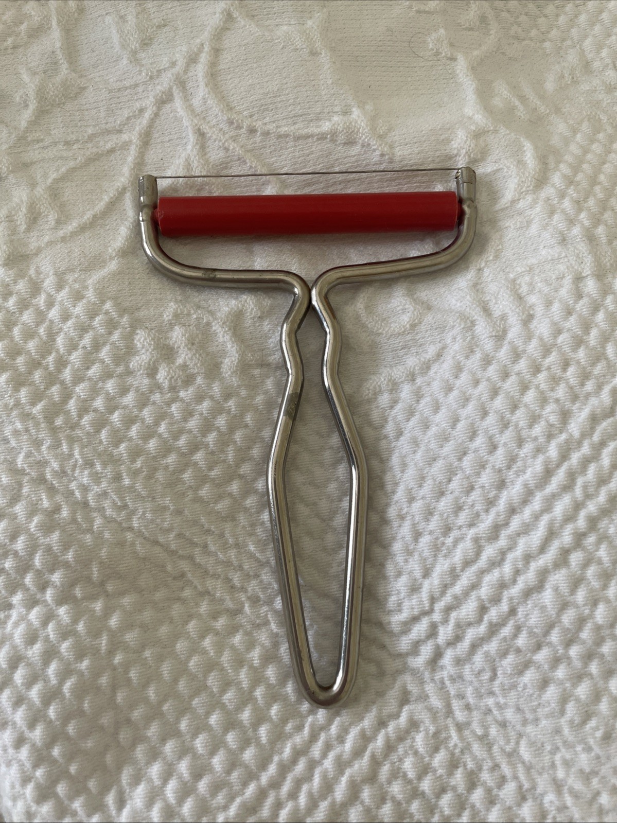 Vintage Wire Cheese Slicer and Roller Aluminum Metal Cutter Red Charcuterie