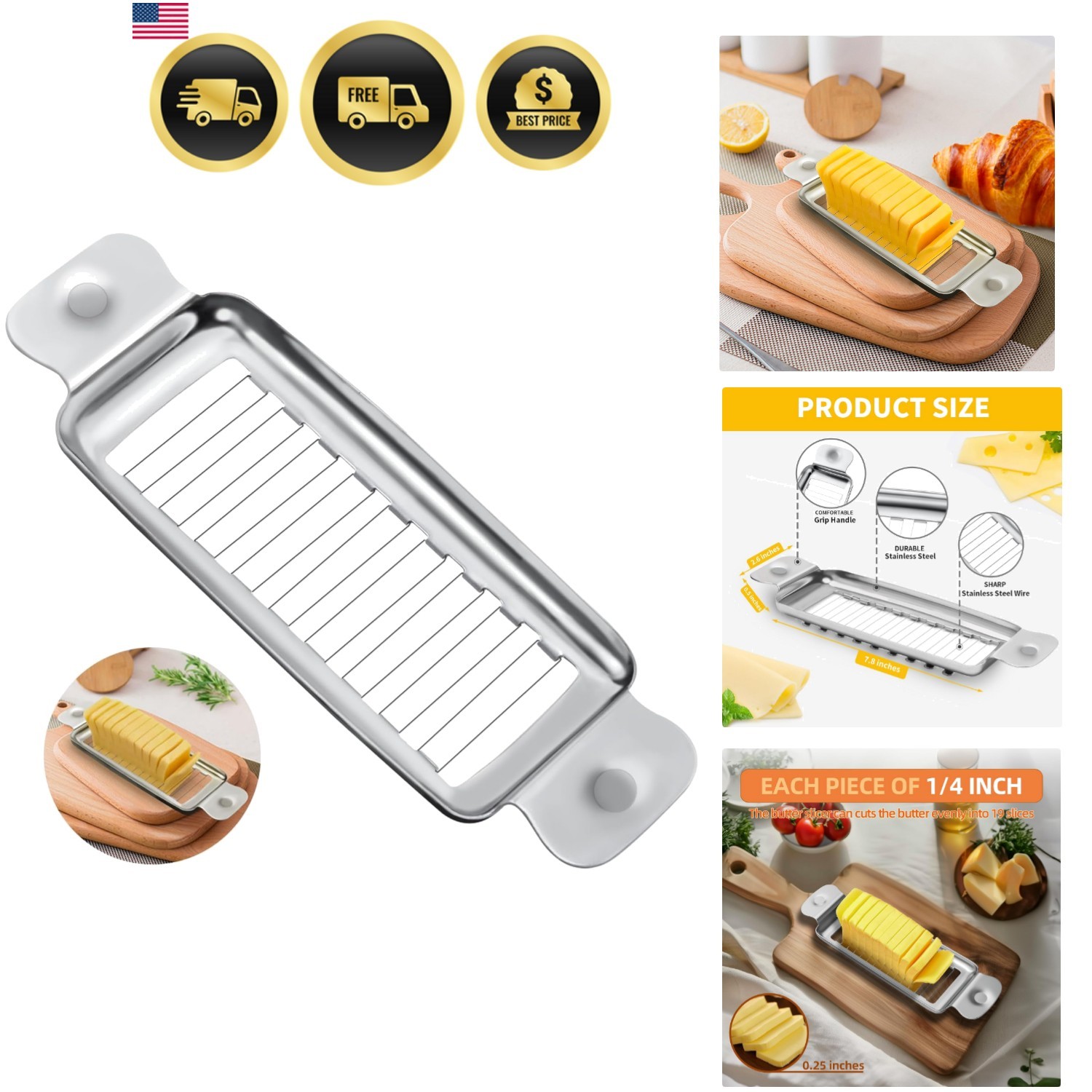 Stainless Steel Butter & Cheese Slicer – Multipurpose Food Cutter With Ergono…