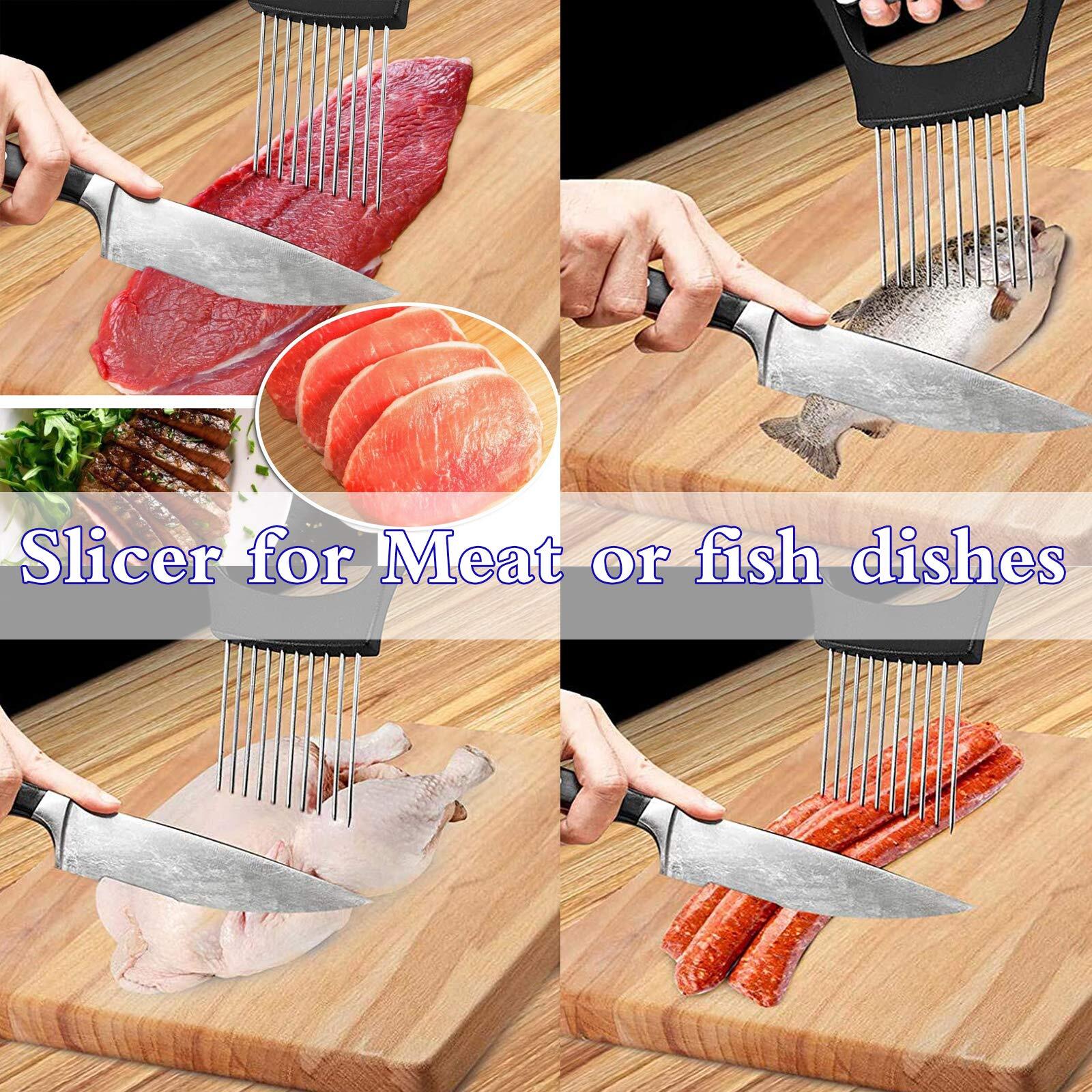 1Pack Stainless Steel Onion Holder Slicer Assistant Cutter Chopper Kitchen Tool