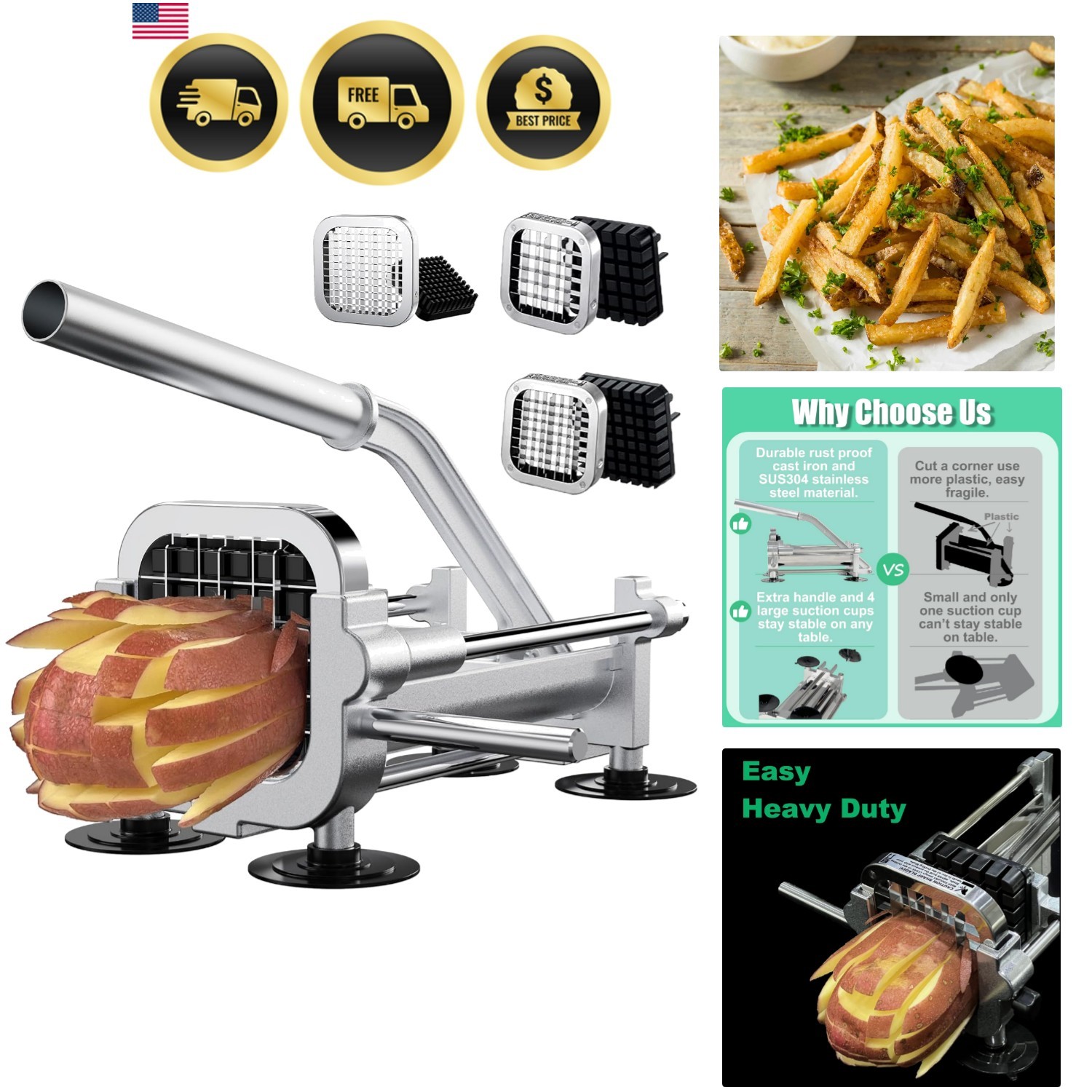 French Fry Cutter, Heavy Duty Potato Slicer, Stainless Steel French Fries Cut…