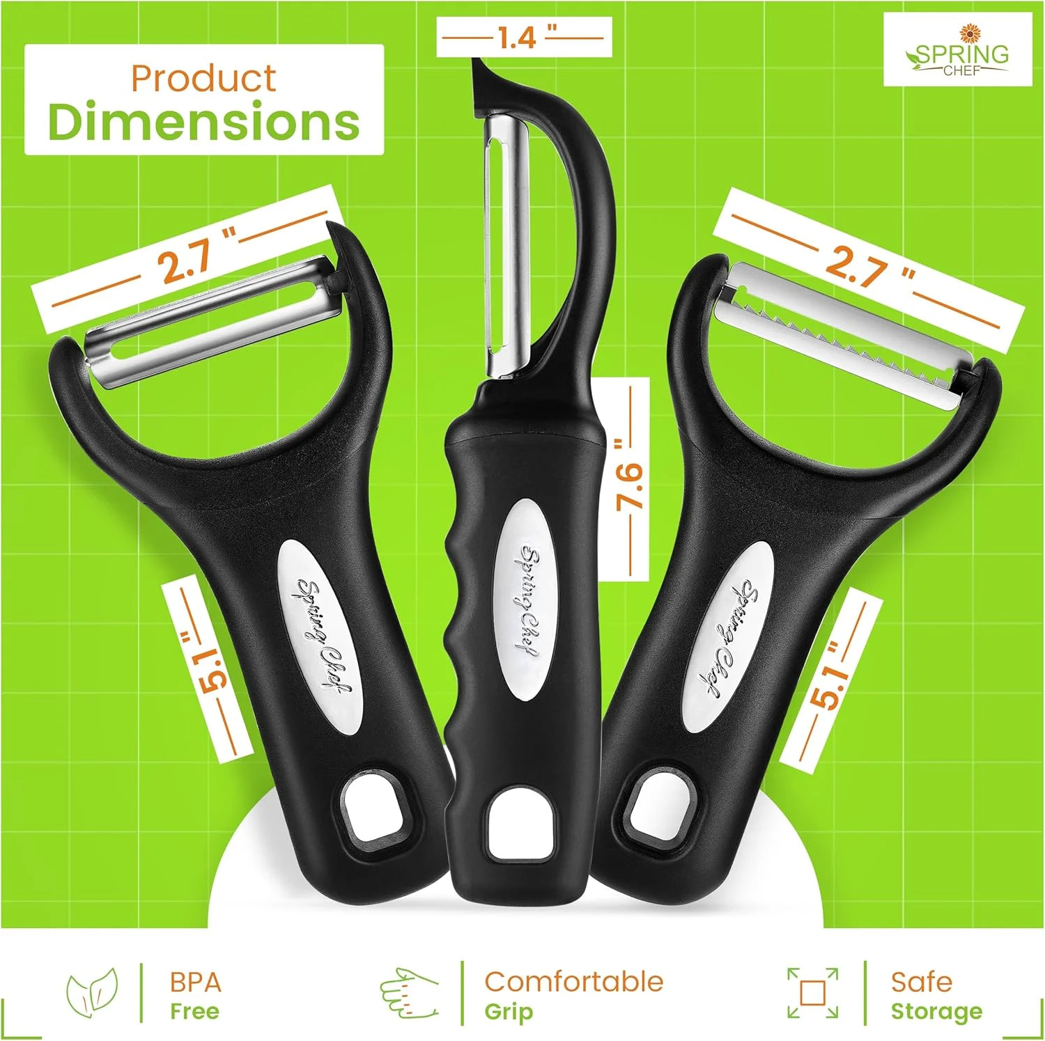 Spring Chef Vegetable Peelers for Kitchen – Stainless Steel Swivel, Y & Julienne