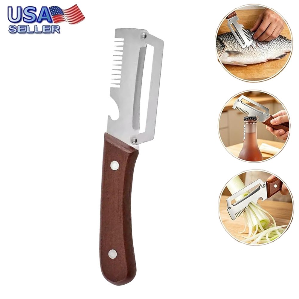 1-5PC 3-in-1 Multifunctional Vegetable Peeler with Wooden Handle,Julienne Slicer