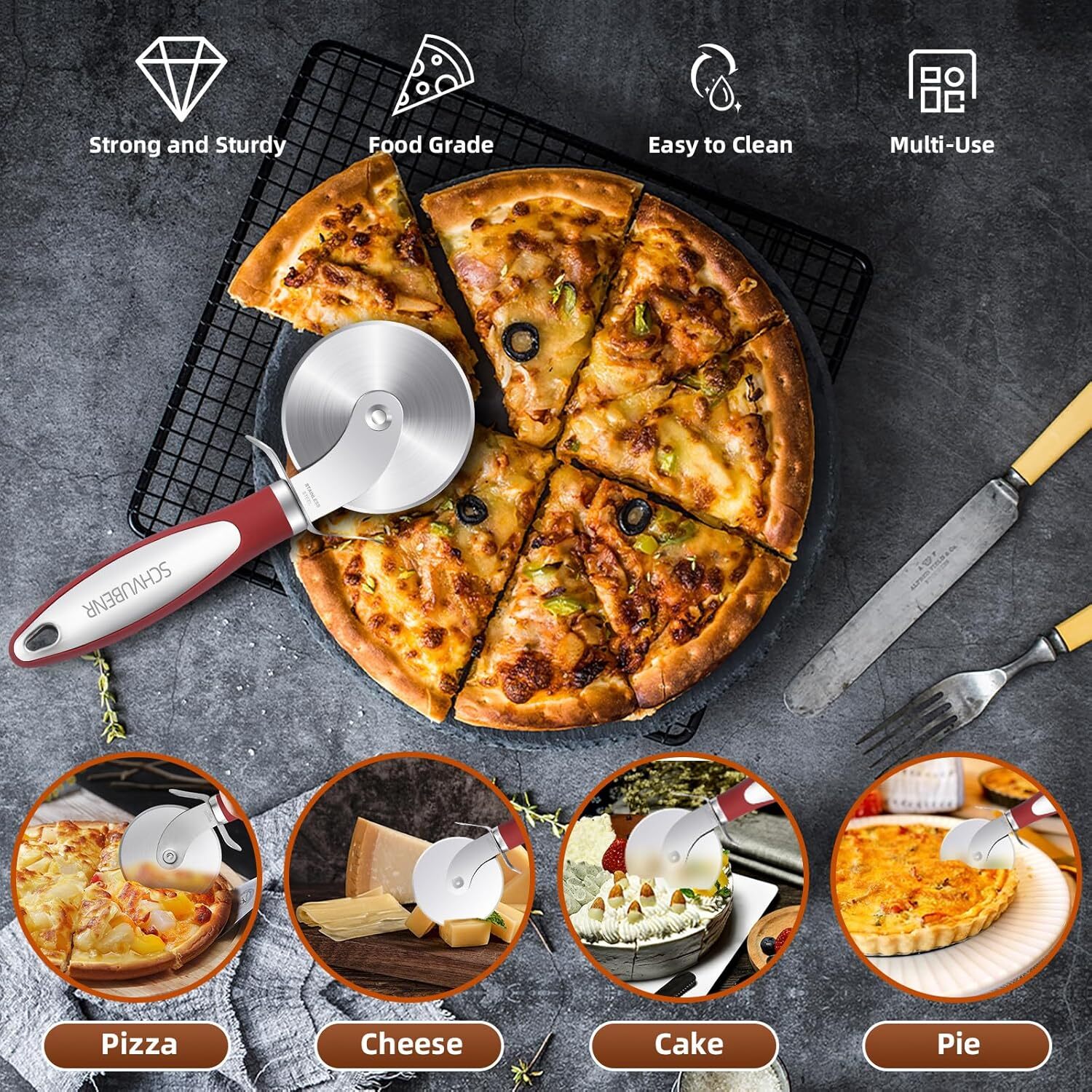 Premium Pizza Cutter Wheel Stainless Steel Sharp Easy Clean Large Small Pizza