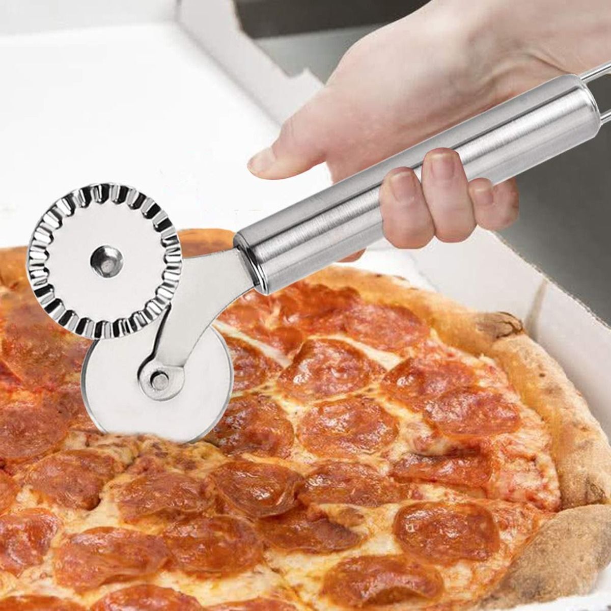 2in1 Pizza & Pastry Cutter Stainless Steel Pizza Cutter Wheel Easy to Cut Clean