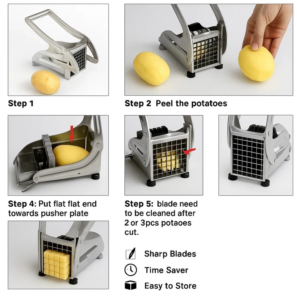 Heavy Duty Stainless Steel French Fry Cutter with Suction Feet for Potatoes