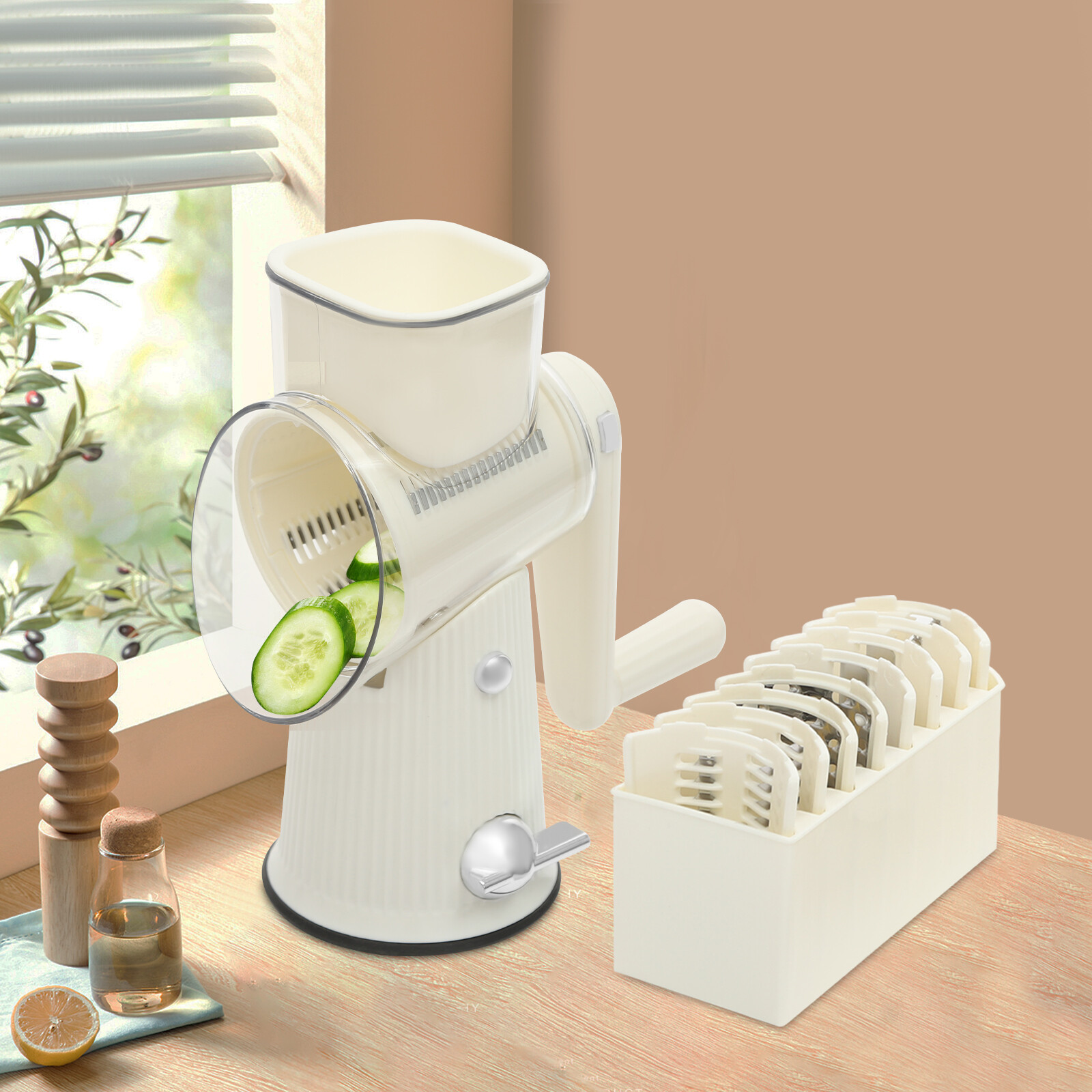White Vegetable Fruit Chopper Cutter Kitchen Manual Rotary Grater Chopper 1.2kg