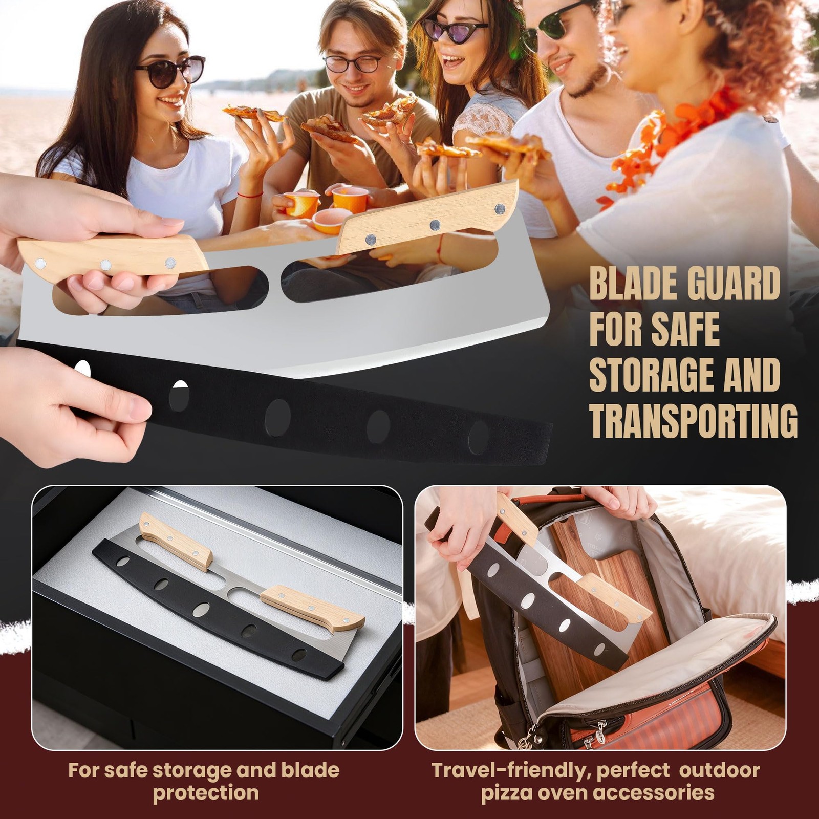 Gicyiit Pizza Cutter Rocker Blade with Wooden Handle, Premium 14inch Pizza