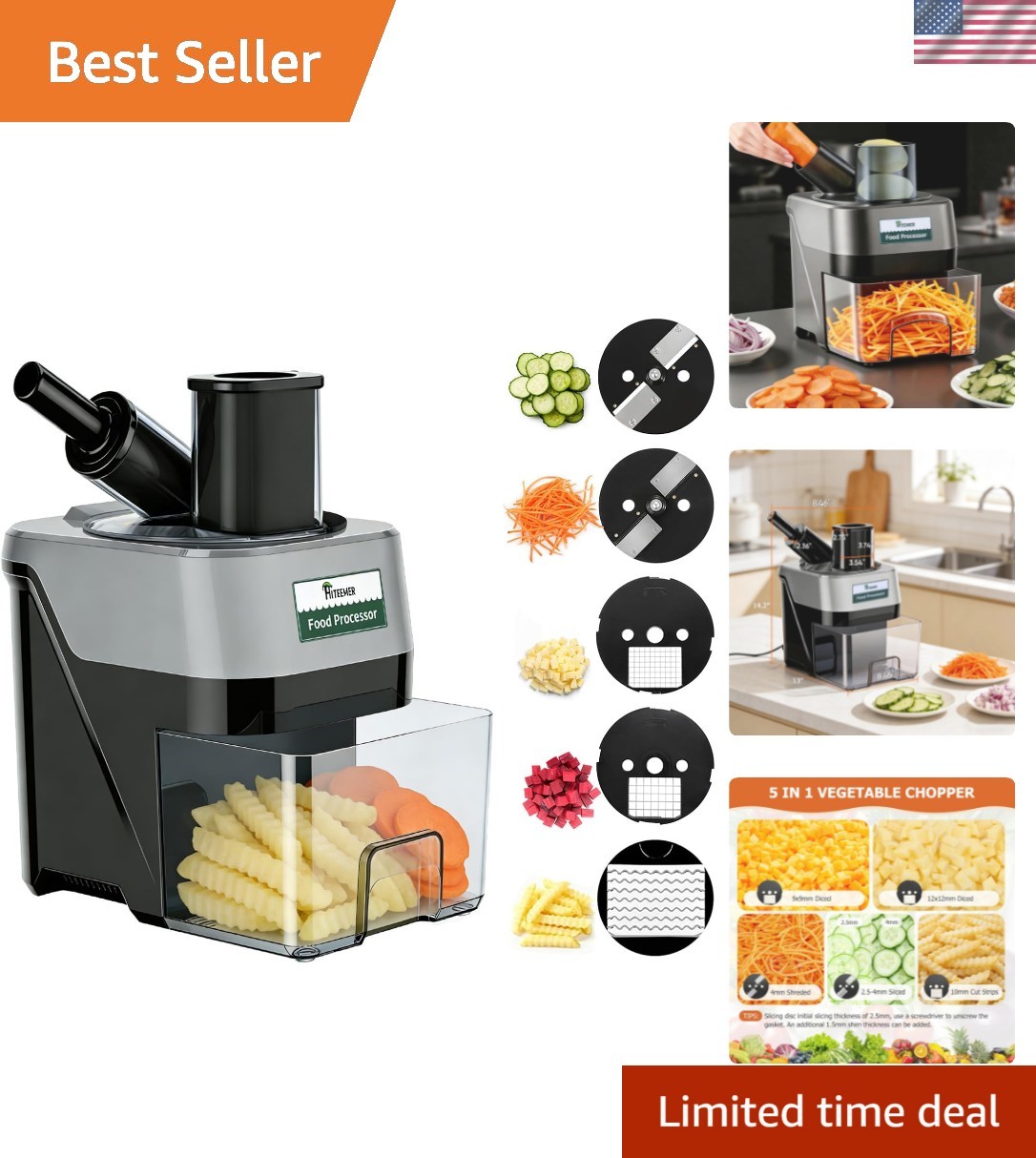 5-In-1 Electric Vegetable Chopper, Commercial Vegetable Slicer Food Processor…