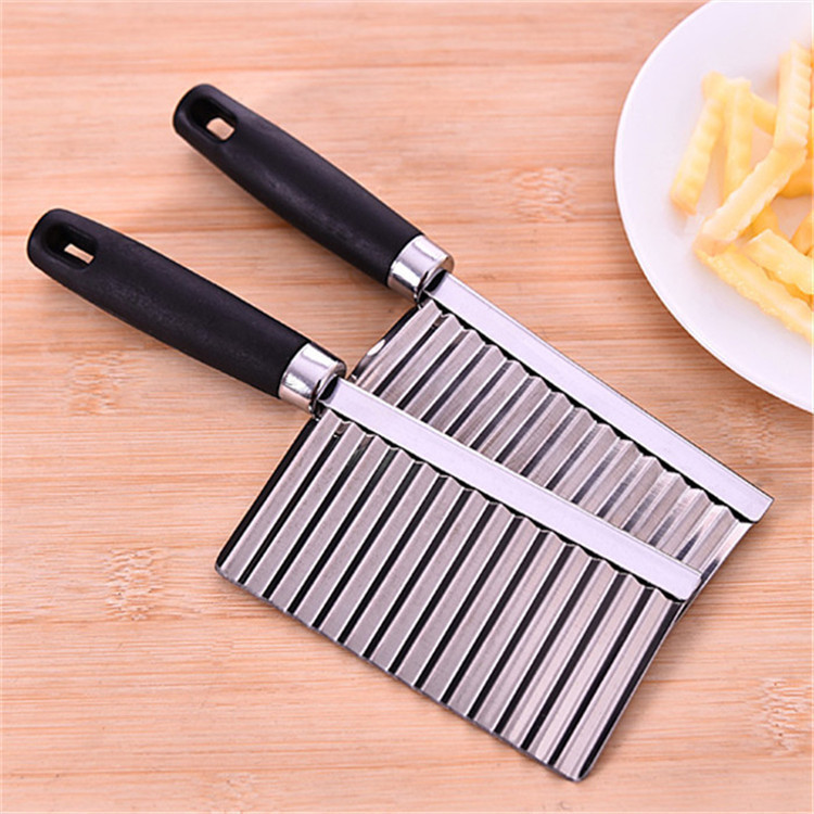 Red Stainless Steel Crinkle Cutter -Wavy French Fry Slicer With Serrated