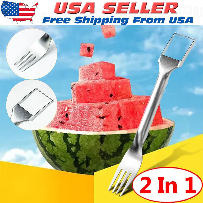 Watermelon Slicer Cutter 2-in-1 Fork Stainless Steel Fruit Cutting Artifact Tool