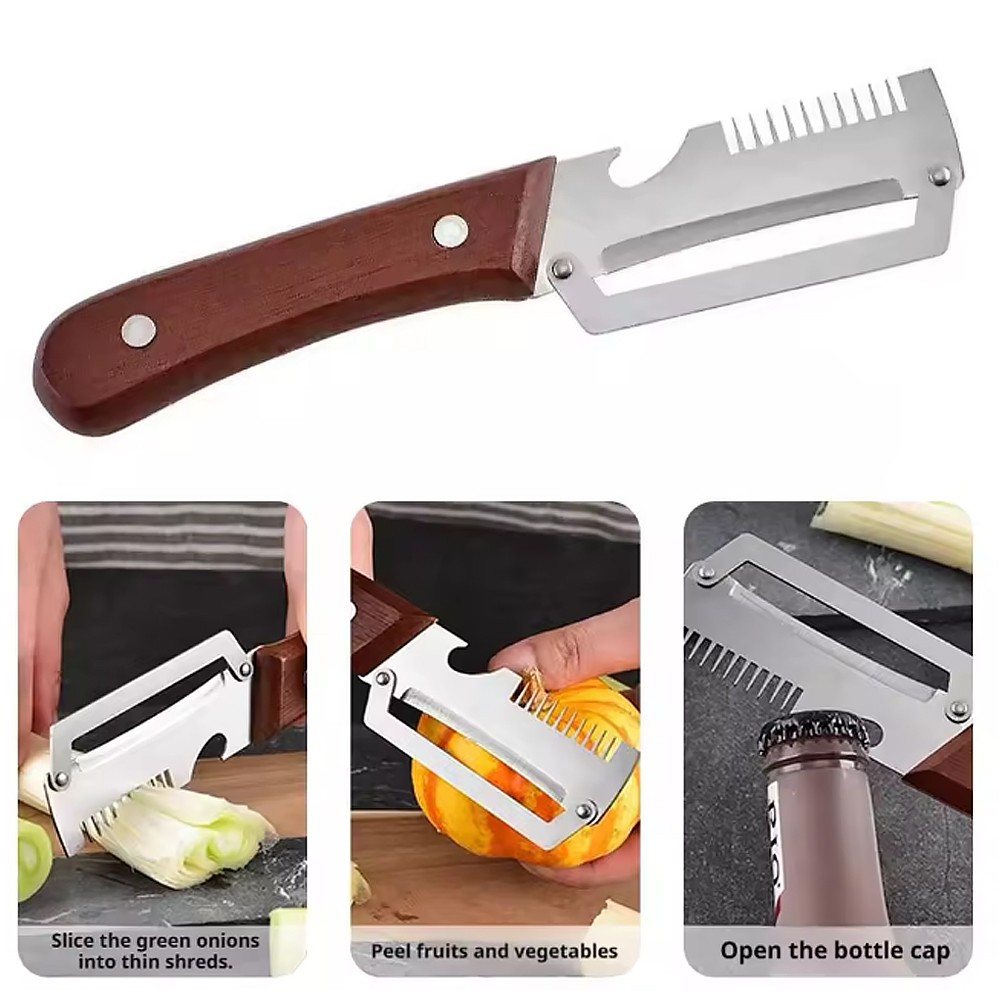 Wooden Handle Vegetable Peeler Stainless Steel Kitchen Fruit Carrot Potato Slice