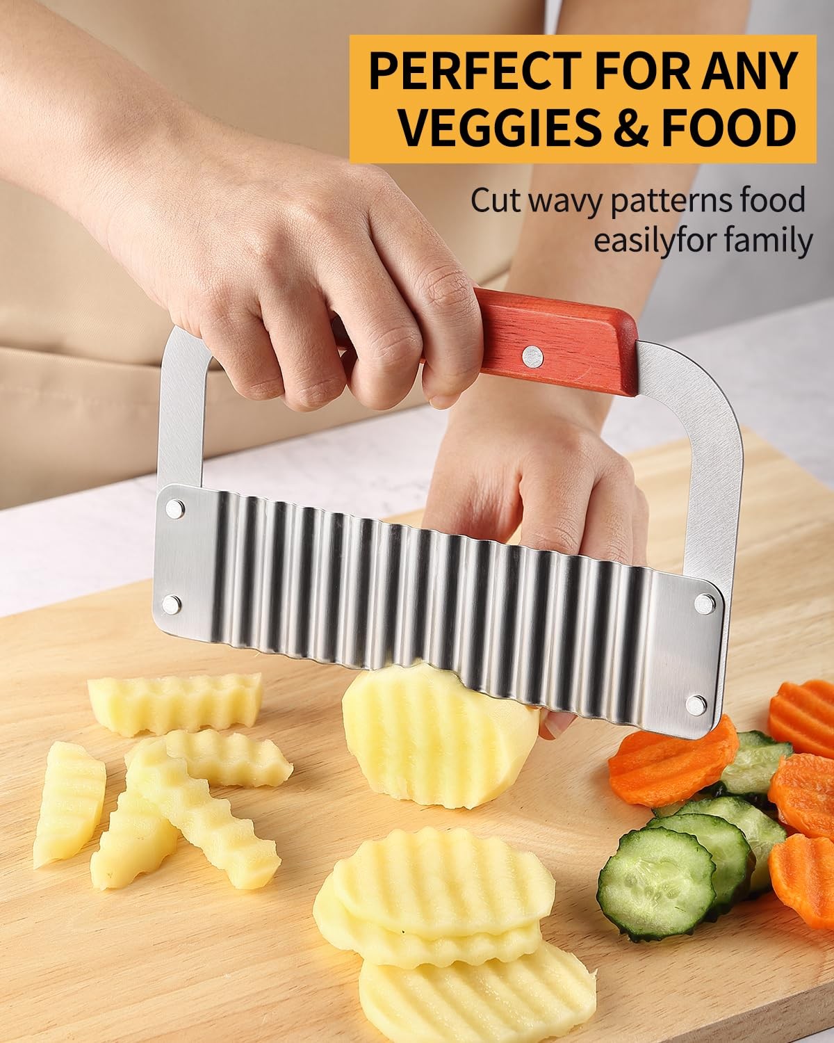 Crinkle Cutter Stainless Steel Potato Slicer Heavy Duty Wavy Crinkle Cutting