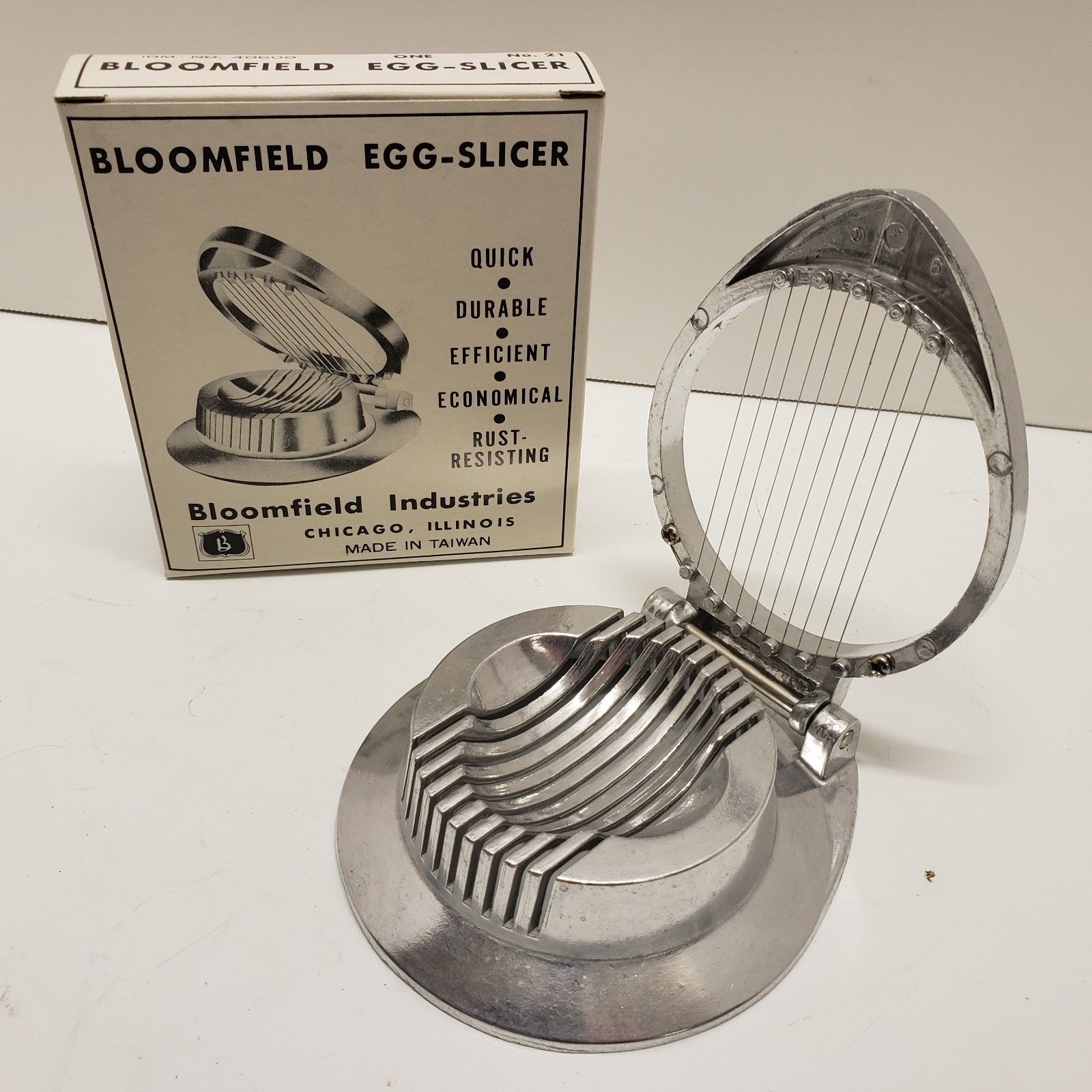 VINTAGE BLOOMFIELD- EGG SLICER CAST ALUMINUM, STAINLESS STEEL WIRES – BRAND NEW