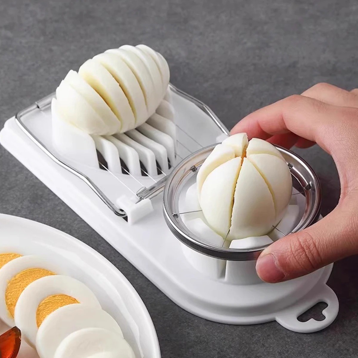 2-in-1 Stainless Steel Wire Egg Cutter Slicer with PP Base – Kitchen Accessory*