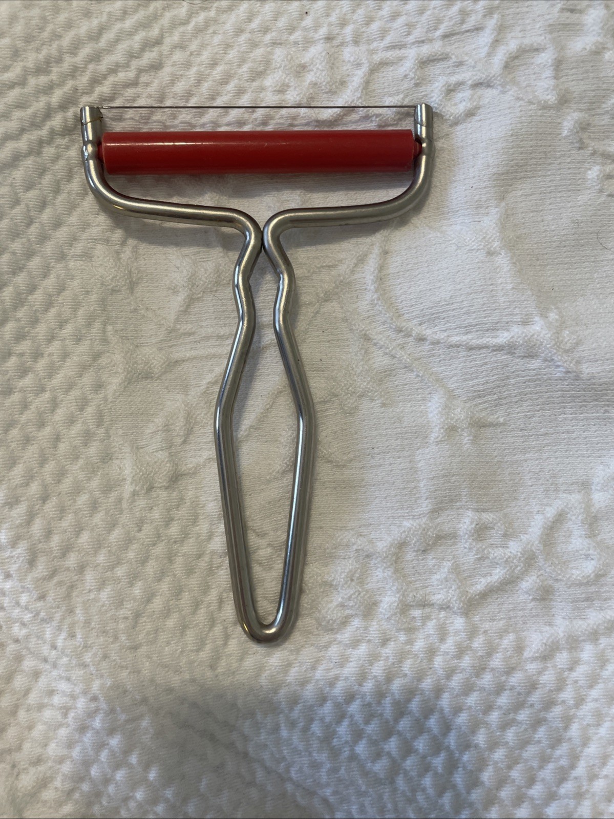 Vintage Wire Cheese Slicer and Roller Aluminum Metal Cutter Red Charcuterie