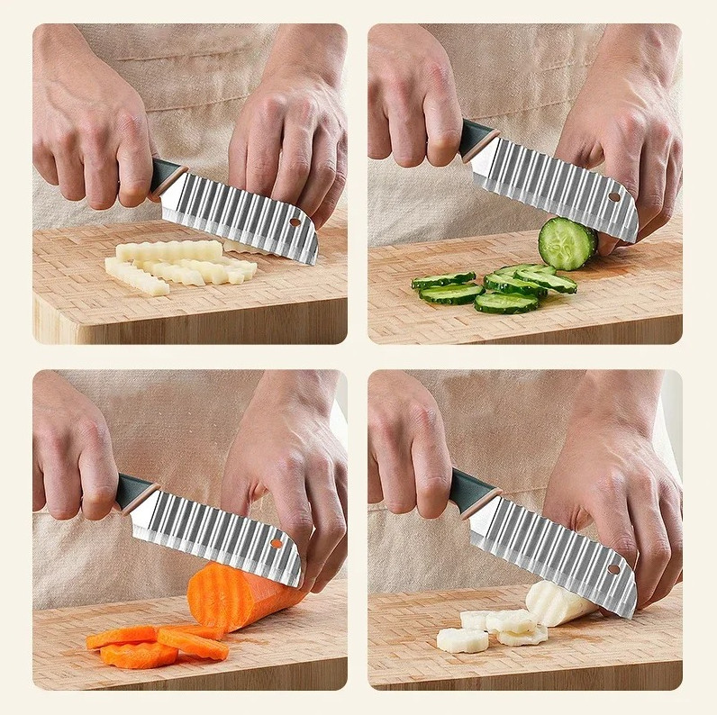 Stainless Steel Wavy Utility Knife – Creative Crinkle Cutter for Fruits & Veggie