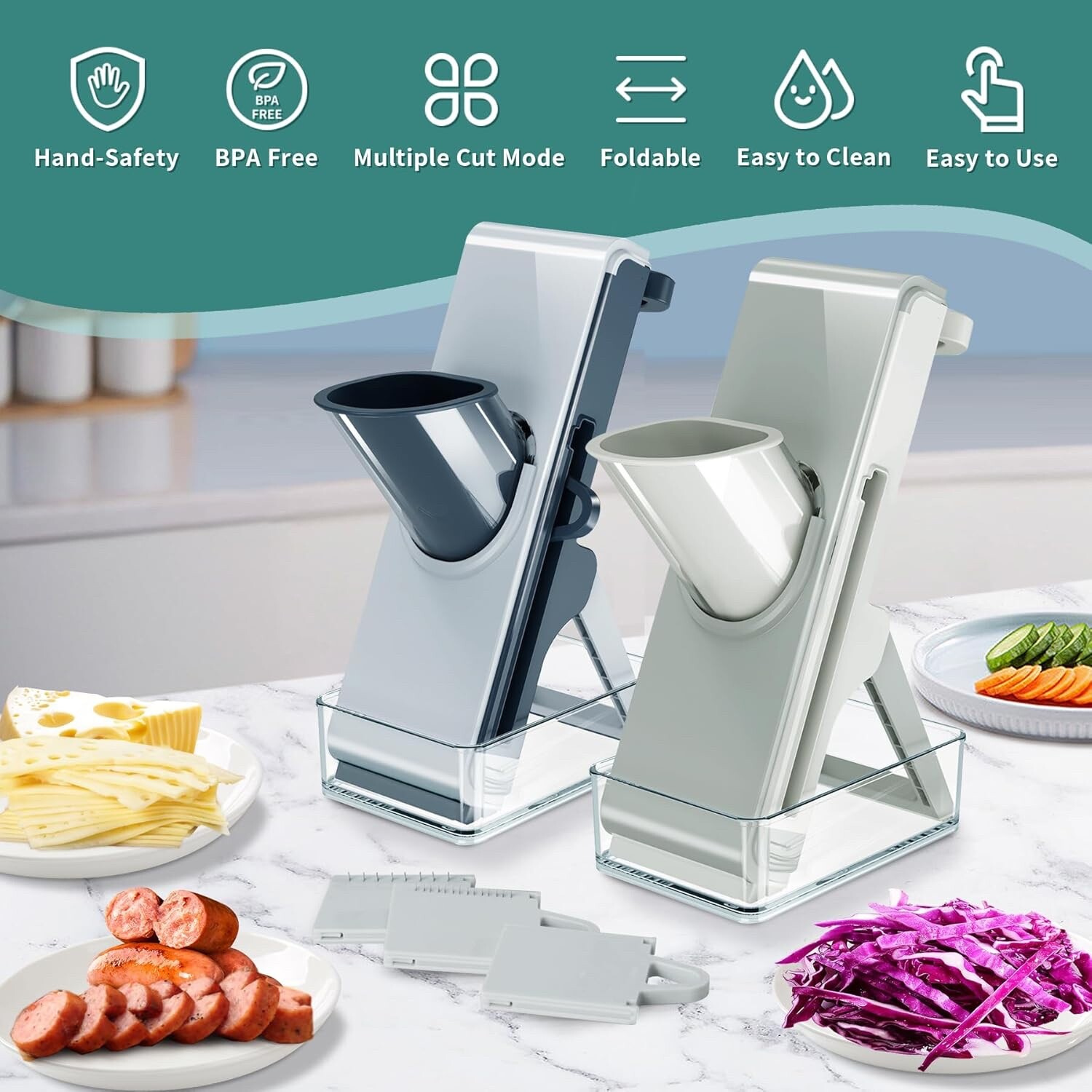 LaCyan Mandoline Slicer, Potatoes Slicer, 4in1 Mandoline Slicer for kitch – Blue