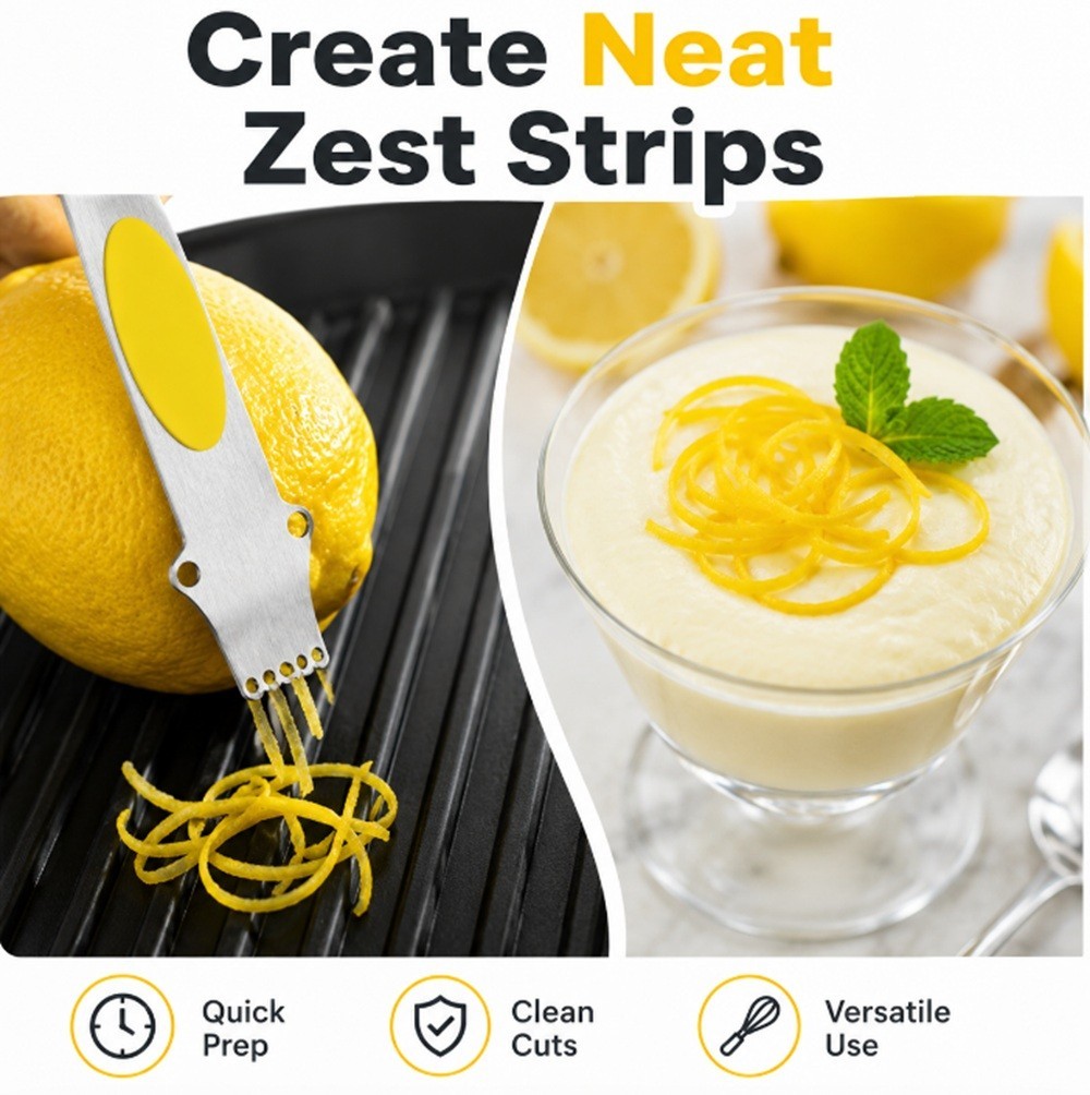3-in-1 Lemon Zester Grater – Stainless Steel Citrus Peeler, Kitchen Tool w Knife