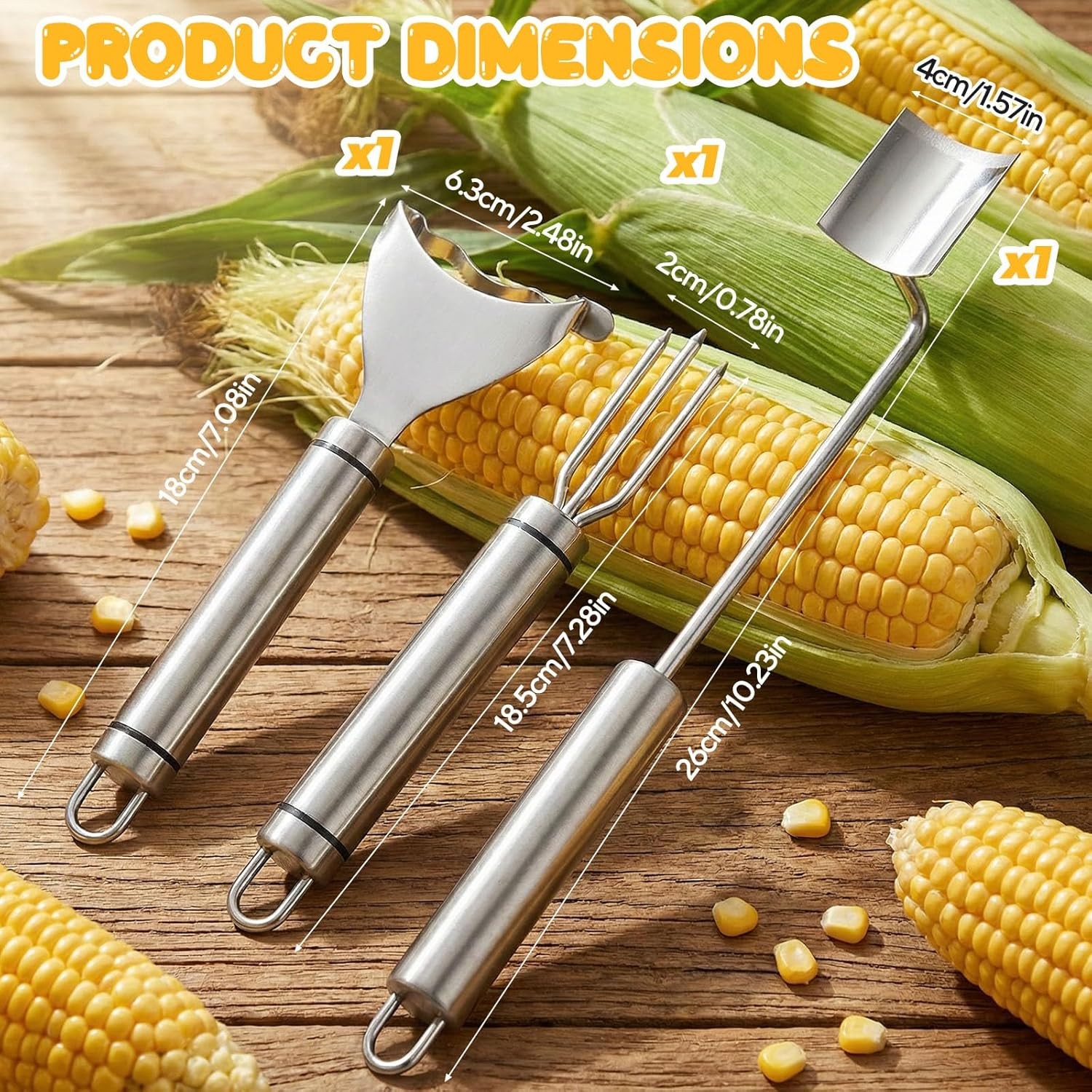 3x Kitchen Cutter Thresher Tool Stainless Steel Corn Cob Peeler Stripper Remover