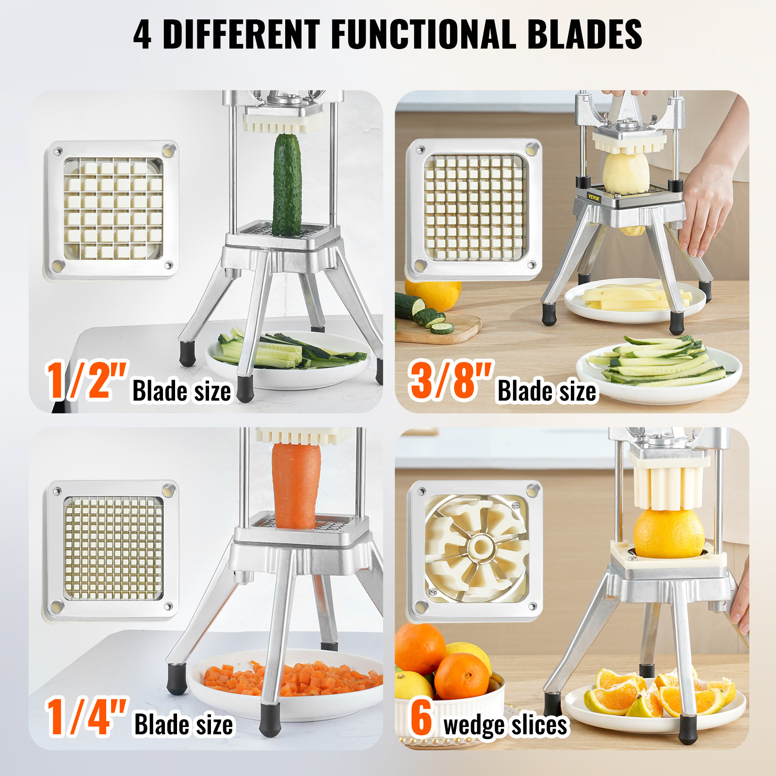 VEVOR Potato Slicer Commercial Vegetable Fruit Cutter Chopper 4 Blades & Tray