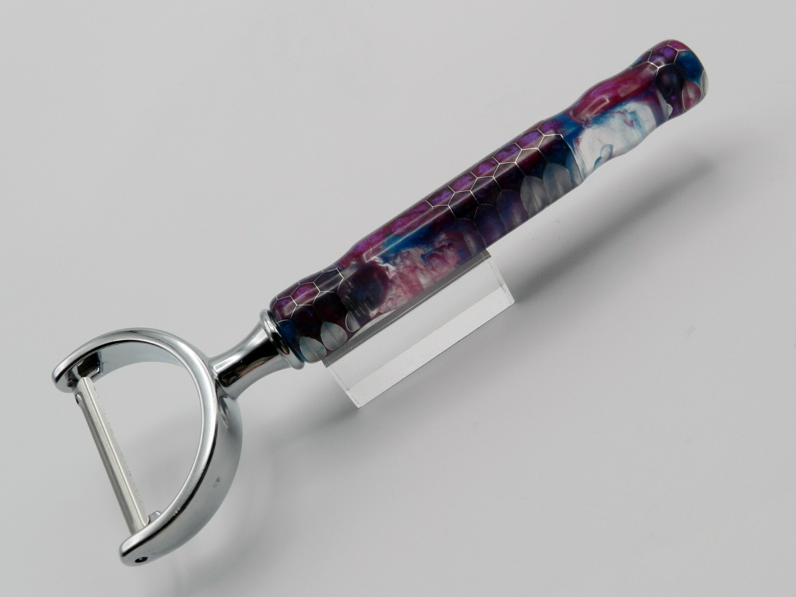 Handmade Kitchen Peeler. Purple/Teal Alumilite Resin with Aluminum Honeycomb #10
