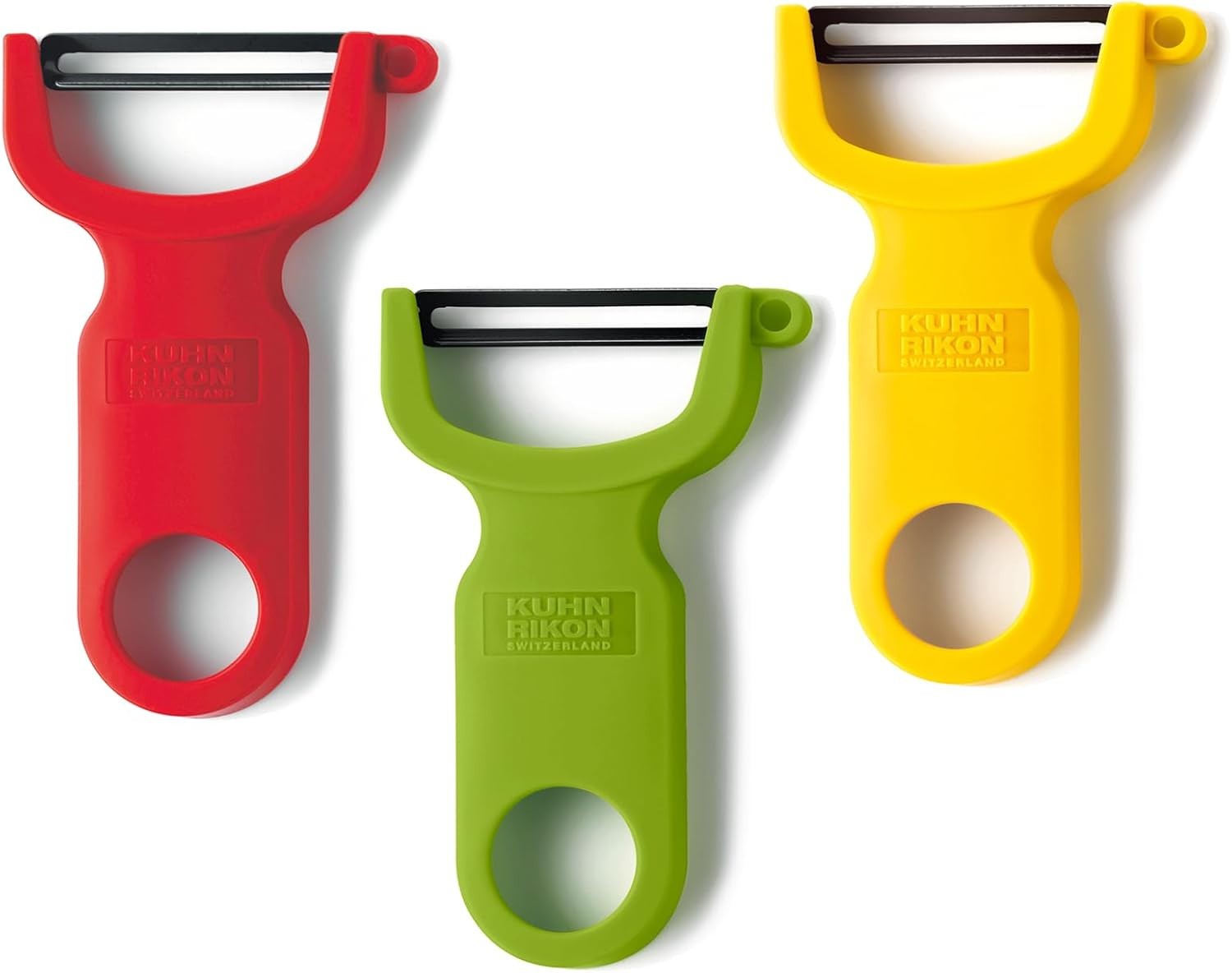 Pelador suizo original juego de 3 piezas en colores rojo verde y amarillo