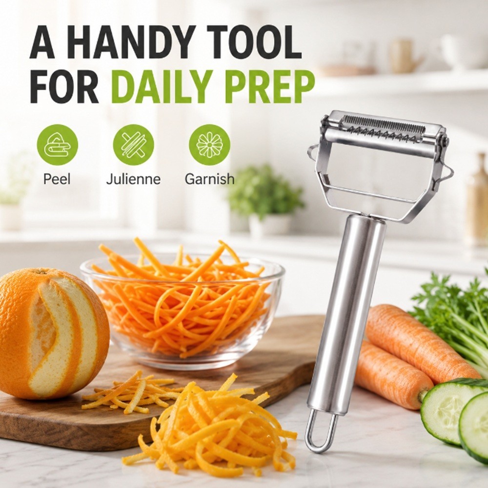 Stainless Steel Dual-Blade Vegetable Peeler & Julienne Slicer for Fruit & Veggie