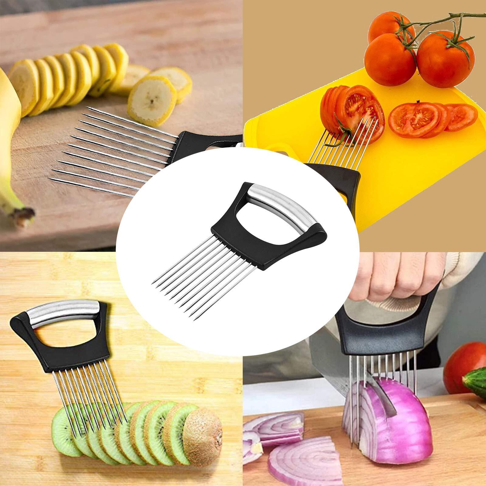 1Pack Stainless Steel Onion Holder Slicer Assistant Cutter Chopper Kitchen Tool