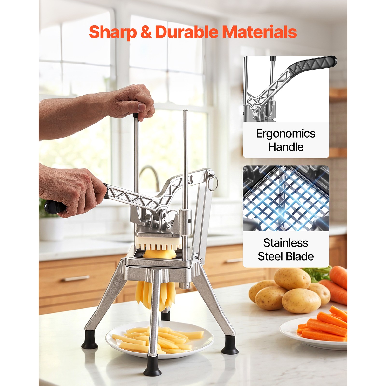 Uimoso Commercial French Fry Cutter with 4 Interchangeable Blades
