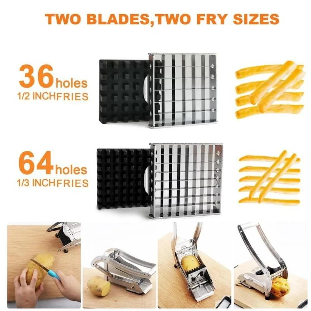 Manual Potato French Fry Cutter Slicer Chopper 2 Blade Sizes Heavy Duty Steel